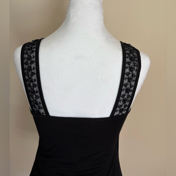 🎾MUST GO OR GONE Black Beaded Sheer Strappy Tank Top - Picture 5 of 6